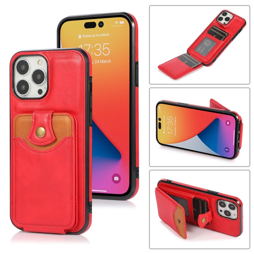 iPhone 14 Pro Max Soft Skin Wallet Bag Phone Case  - Red