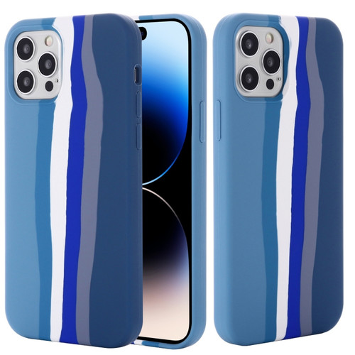 iPhone 14 Pro Max Rainbow Liquid Silicone Phone Case  - Blue
