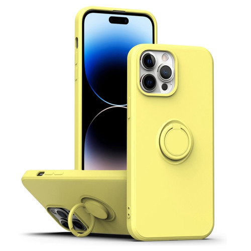 iPhone 14 Pro Max Ring Kickstand Silicone Phone Case  - Yellow