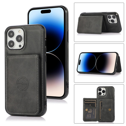 iPhone 14 Pro Max Calf Texture Magnetic Card Bag Case  - Black