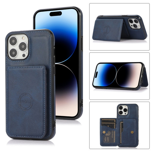 iPhone 14 Pro Max Calf Texture Magnetic Card Bag Case  - Blue