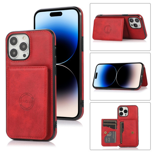 iPhone 14 Pro Max Calf Texture Magnetic Card Bag Case  - Red