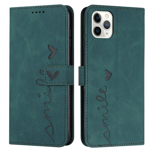 iPhone 14 Pro Max Skin Feel Heart Pattern Leather Phone Case  - Green