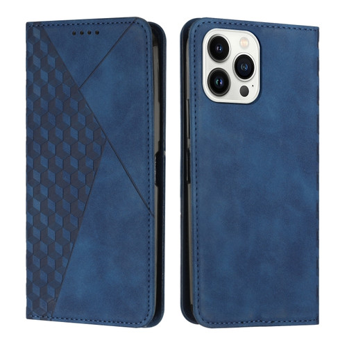 iPhone 14 Pro Max Diamond Pattern Splicing Skin Feel Magnetic Phone Case  - Blue