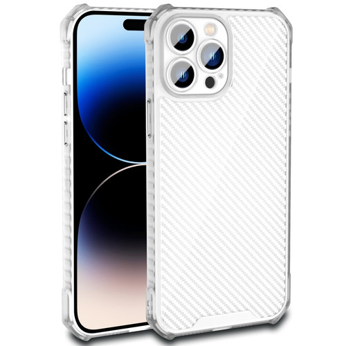 iPhone 14 Pro Max Carbon Fiber Texture Shockproof Phone Case  - Transparent White