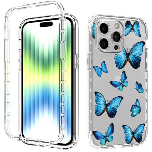 iPhone 14 Pro Max Transparent Painted Phone Case  - Blue Butterflies
