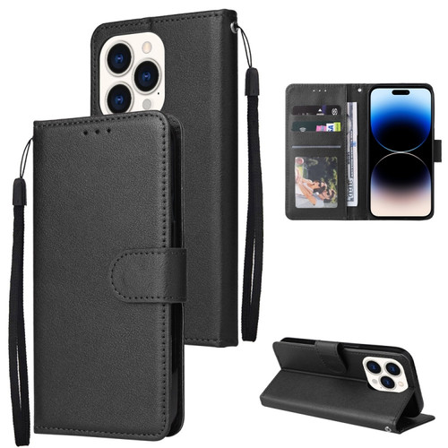 iPhone 14 Pro Max Multifunctional Horizontal Flip Leather Case with Three Card Slot  - Black