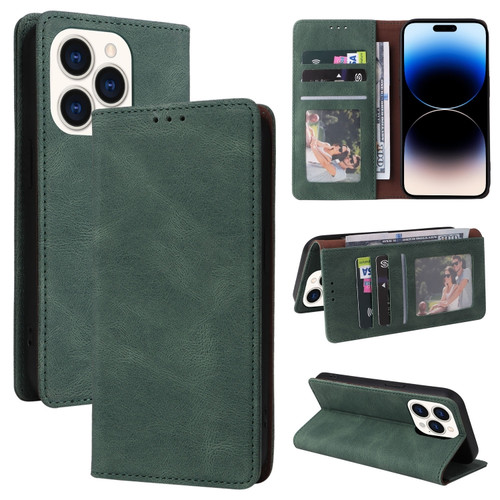 iPhone 14 Pro Max Simple Suction Closure Horizontal Flip Leather Case  - Green