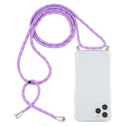 iPhone 14 Pro Max Four-Corner Shockproof Transparent TPU Case with Lanyard  - Purple