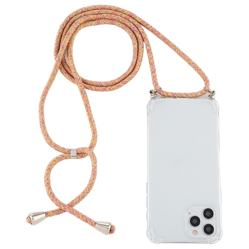 iPhone 14 Pro Max Four-Corner Shockproof Transparent TPU Case with Lanyard  - Orange Purple