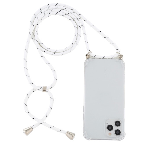 iPhone 14 Pro Max Four-Corner Shockproof Transparent TPU Case with Lanyard  - White Black