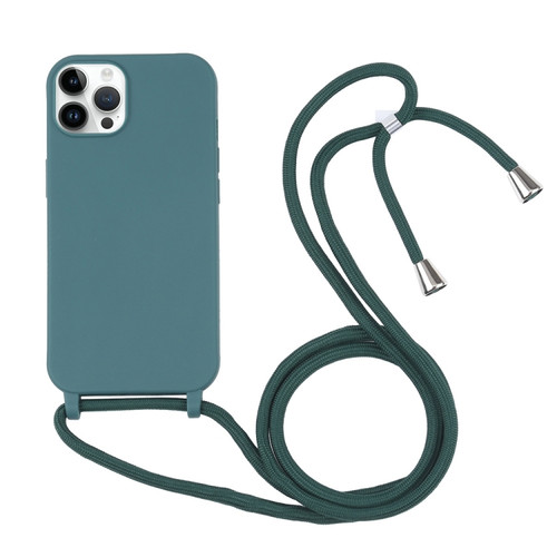 iPhone 14 Pro Max Candy Colors TPU Protective Phone Case with Lanyard  - Dark Green