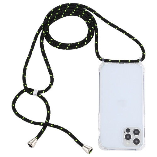 iPhone 14 Pro Max Transparent Acrylic Airbag Shockproof Phone Protective Case with Lanyard  - Black Green
