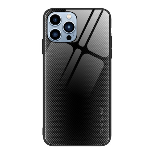iPhone 14 Pro Max Texture Gradient Glass TPU Phone Case  - Black