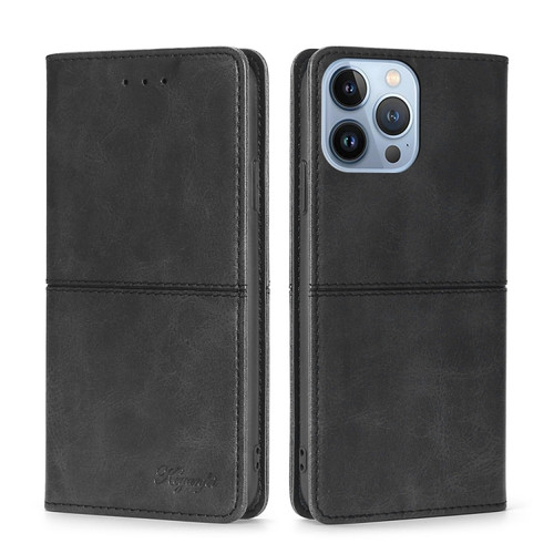 iPhone 14 Pro Max Cow Texture Magnetic Leather Phone Case  - Black