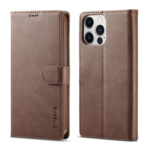 iPhone 14 Pro Max LC.IMEEKE Calf Texture Horizontal Flip Leather Case  - Brown