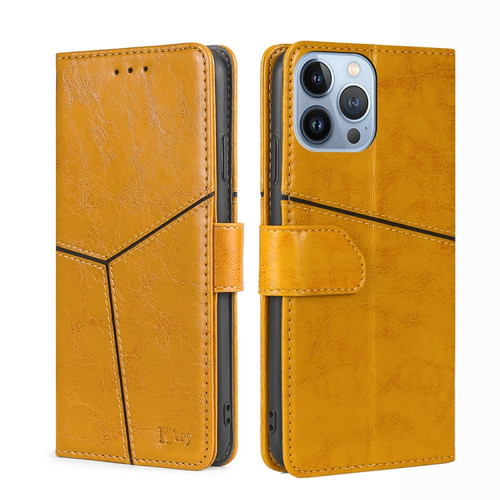 iPhone 14 Pro Max Geometric Stitching Leather Phone Case  - Yellow