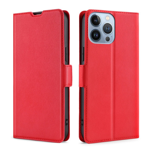 iPhone 14 Pro Max Ultra-thin Voltage Side Buckle Leather Phone Case  - Red