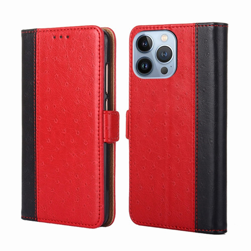 iPhone 14 Pro Max Ostrich Texture Flip Leather Phone Case  - Red