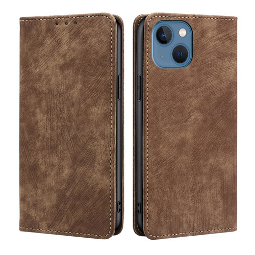 iPhone 14 Pro Max RFID Anti-theft Brush Magnetic Leather Phone Case  - Brown