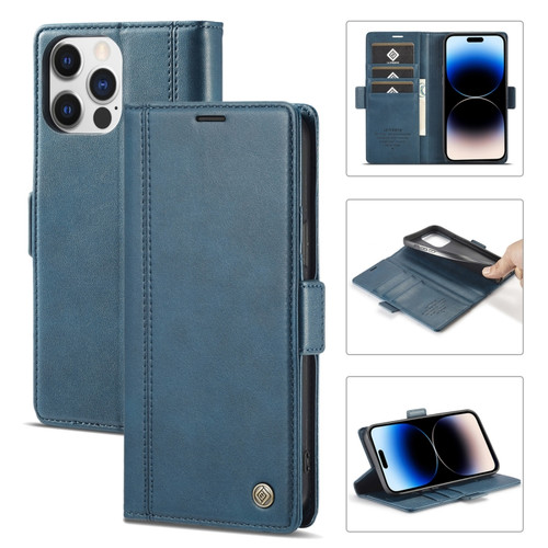 iPhone 14 Pro Max LC.IMEEKE Magnetic Buckle Leather Phone Case  - Blue