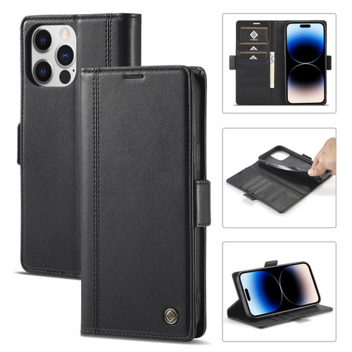 iPhone 14 Pro Max LC.IMEEKE Magnetic Buckle Leather Phone Case  - Black