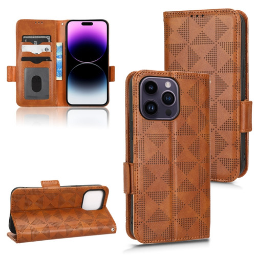 iPhone 14 Pro Symmetrical Triangle Leather Phone Case - Brown
