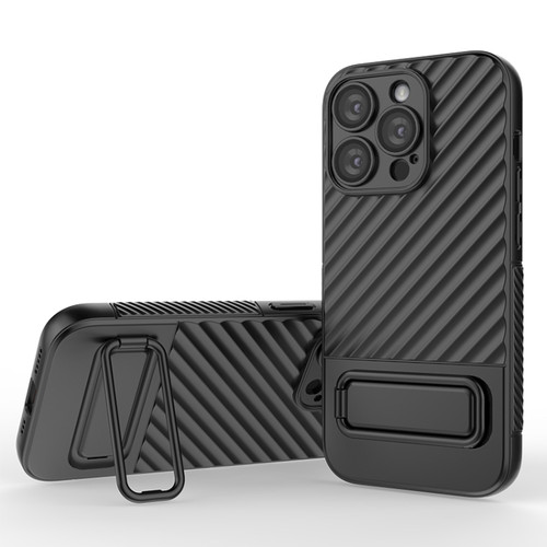 iPhone 14 Pro Wavy Texture TPU Phone Case with Lens Film - Black