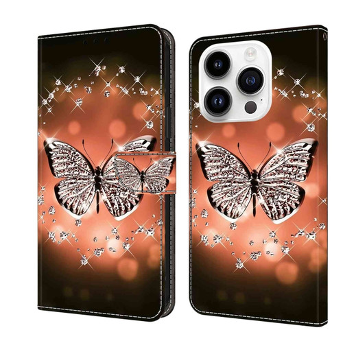 iPhone 14 Pro Crystal 3D Shockproof Protective Leather Phone Case - Crystal Butterfly