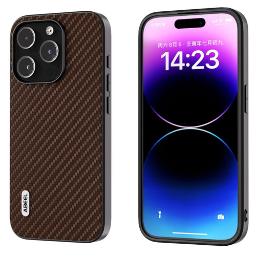 iPhone 14 Pro ABEEL Carbon Fiber Texture Protective Phone Case - Dark Brown