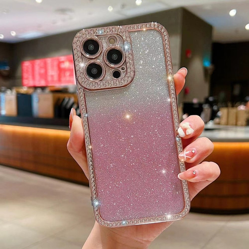 iPhone 14 Pro Diamond Gradient Glitter Plated TPU Phone Case - Pink