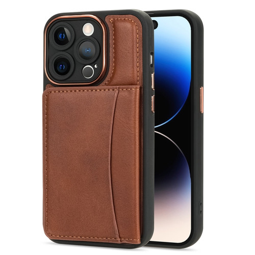 iPhone 14 Pro Multifunctional Magsafe Magnetic Card Bag Phone Case - Brown