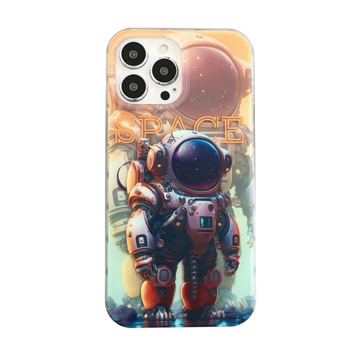 iPhone 14 Pro Dual-side IMD Astronaut Frosted Phone Case - Gradient Orange