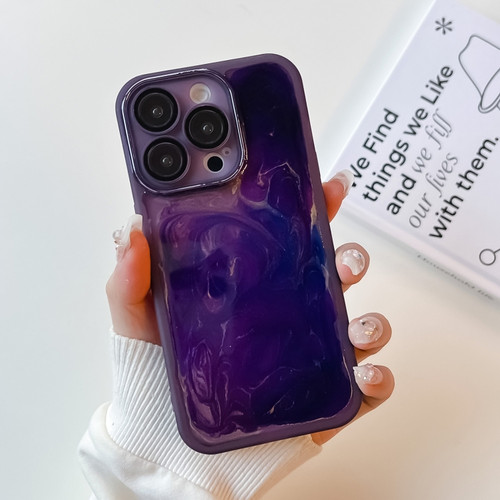 iPhone 14 Pro Oil Painting Electroplating TPU Phone Case - Purple