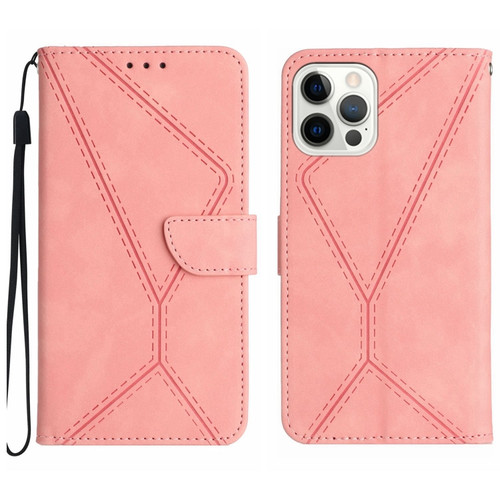 iPhone 14 Pro Stitching Embossed Leather Phone Case - Pink