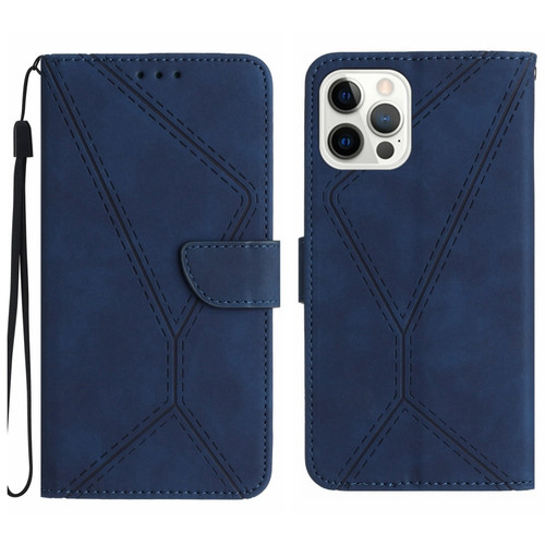 iPhone 14 Pro Stitching Embossed Leather Phone Case - Blue
