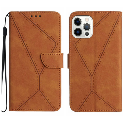 iPhone 14 Pro Stitching Embossed Leather Phone Case - Brown
