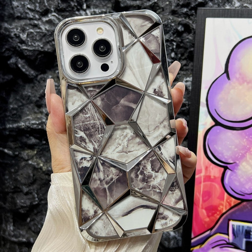 iPhone 14 Pro Water Cube Marble Electroplating TPU Phone Case - Silver