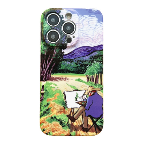 iPhone 14 Pro Precise Hole Oil Painting Pattern PC Phone Case - Painting