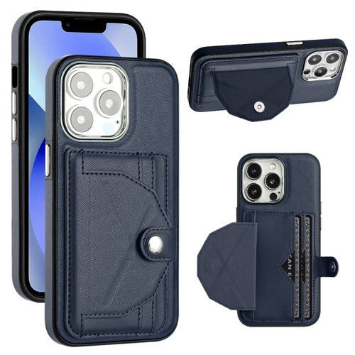 iPhone 14 Pro Shockproof Leather Phone Case with Card Holder - Blue