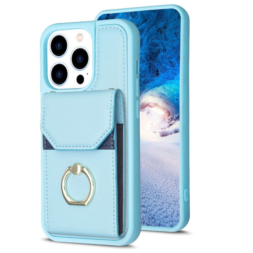 iPhone 14 Pro BF29 Organ Card Bag Ring Holder Phone Case - Blue