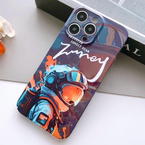 iPhone 14 Pro Painted Pattern Precise Hole PC Phone Case - Orange Paint Astronaut