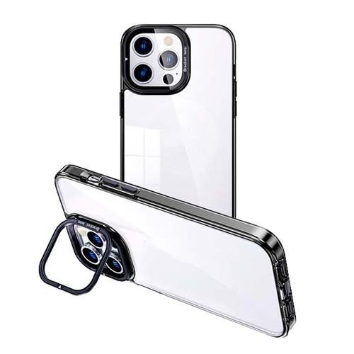 iPhone 14 Pro Invisible Camera Holder Transparent Phone Case - Black