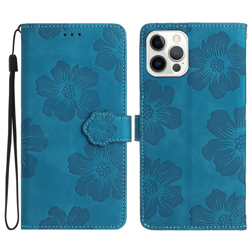 iPhone 14 Pro Flower Embossing Pattern Leather Phone Case - Blue