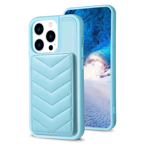 iPhone 14 Pro BF26 Wave Pattern Card Bag Holder Phone Case - Blue