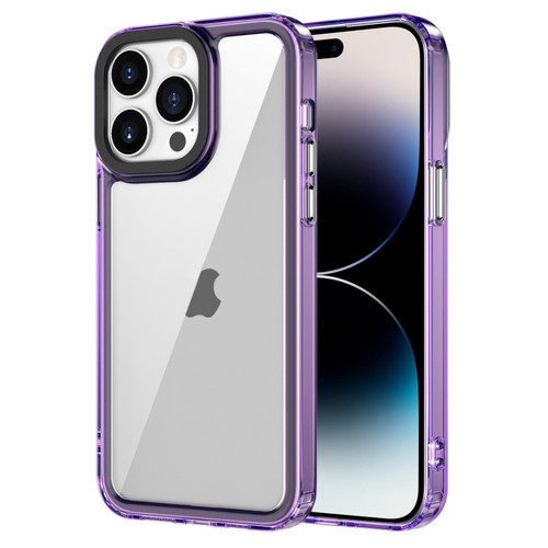 iPhone 14 Pro Transparent Acrylic + TPU Shockproof Phone Case - Transparent Purple