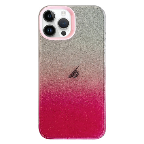 iPhone 14 Pro Double Sided IMD Gradient Glitter PC Phone Case - Pink