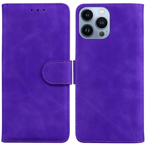 iPhone 14 Pro Skin Feel Pure Color Flip Leather Phone Case - Purple