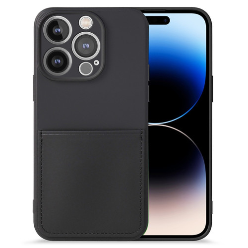 iPhone 14 Pro Imitate Liquid Silicone Skin Feel Phone Case with Card Slot - Black
