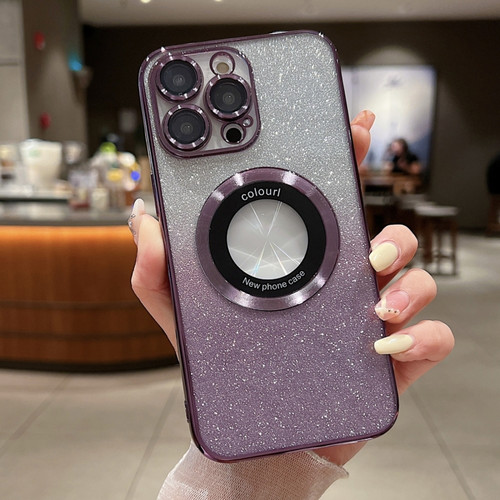 iPhone 14 Pro MagSafe Gradient Glitter Electroplating TPU Phone Case - Purple